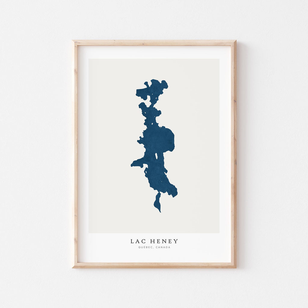 lac heney map print quebec map poster – minimalist lake wall art - image 1