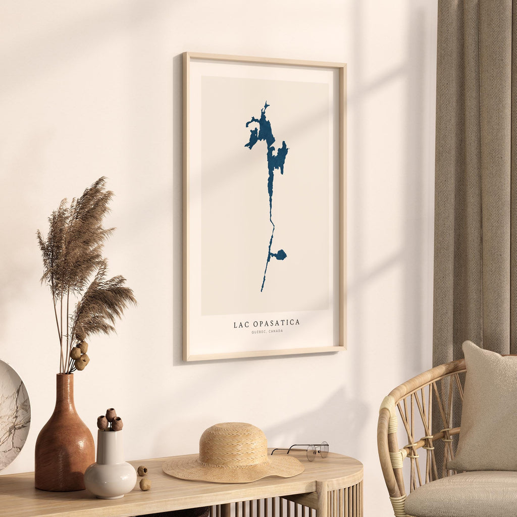 lac opasatica map print quebec map poster – minimalist lake wall art - image 3