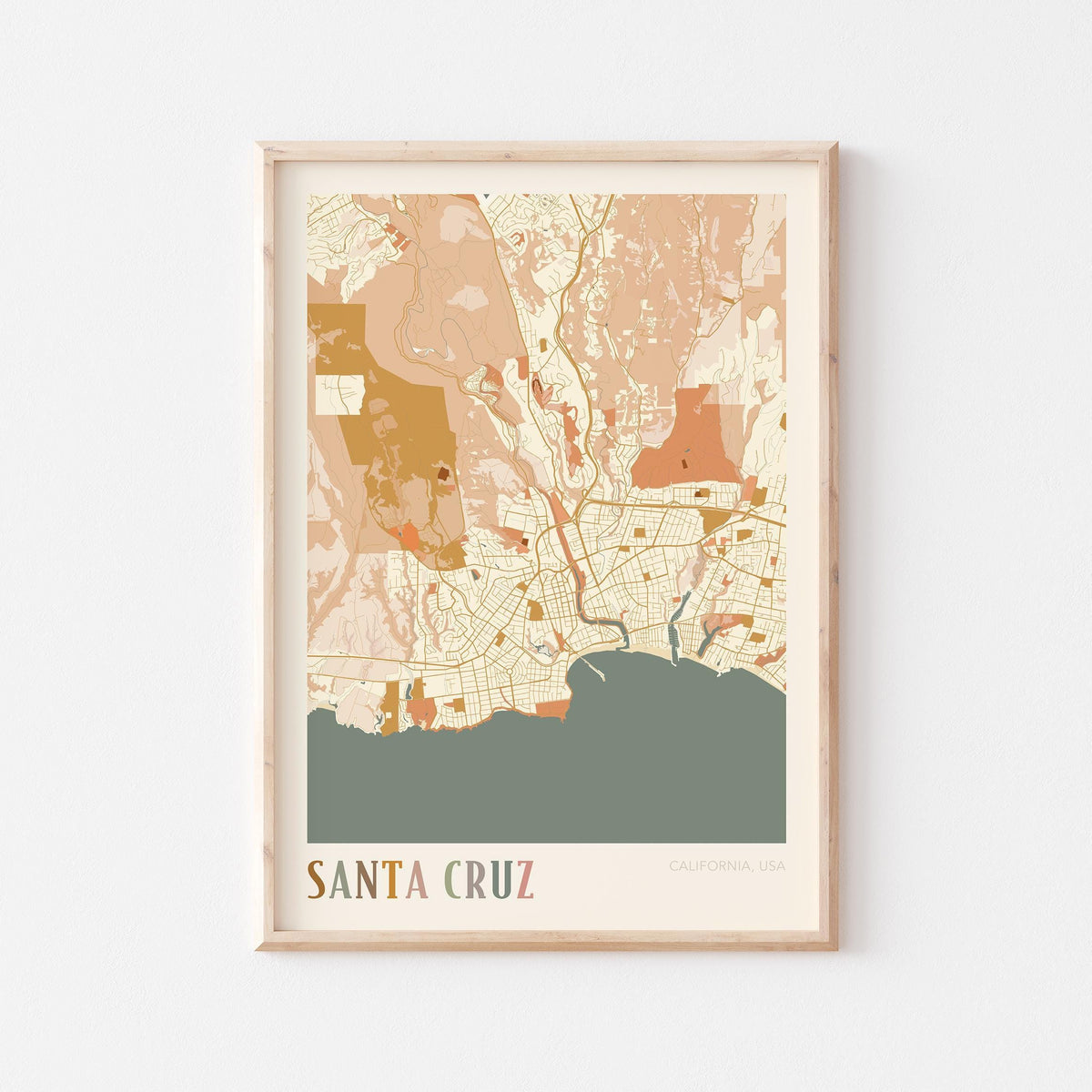 santa cruz, california map poster - image 1