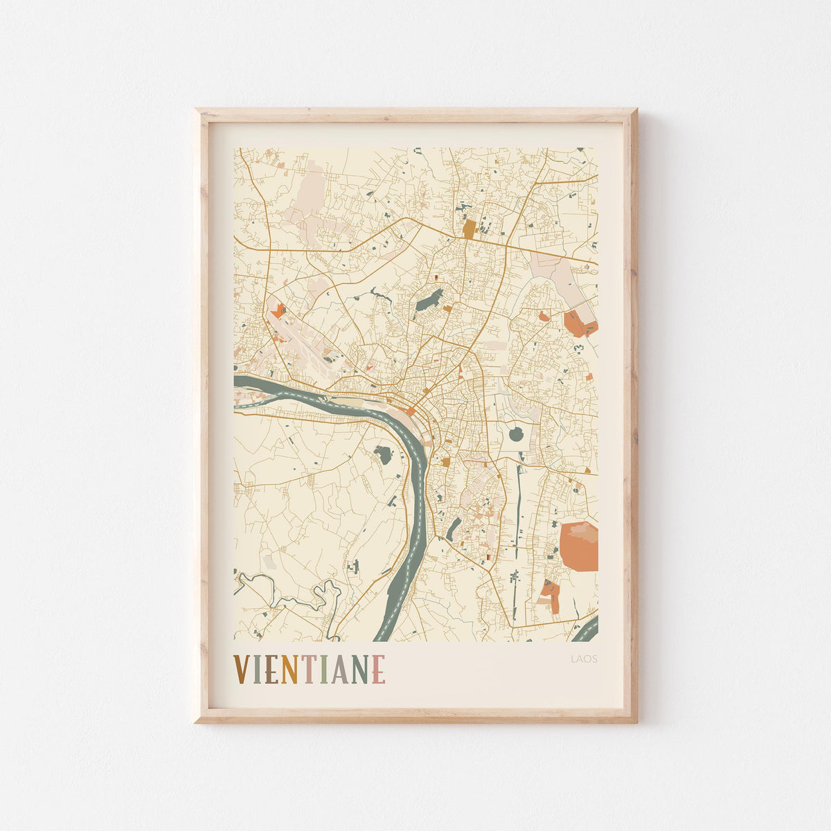 vientiane, laos map poster - image 1