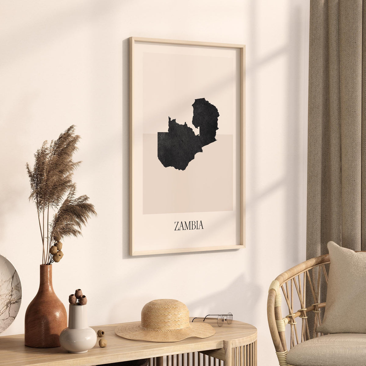 zambia map poster - minimalist boho wall art - digital download - image 2
