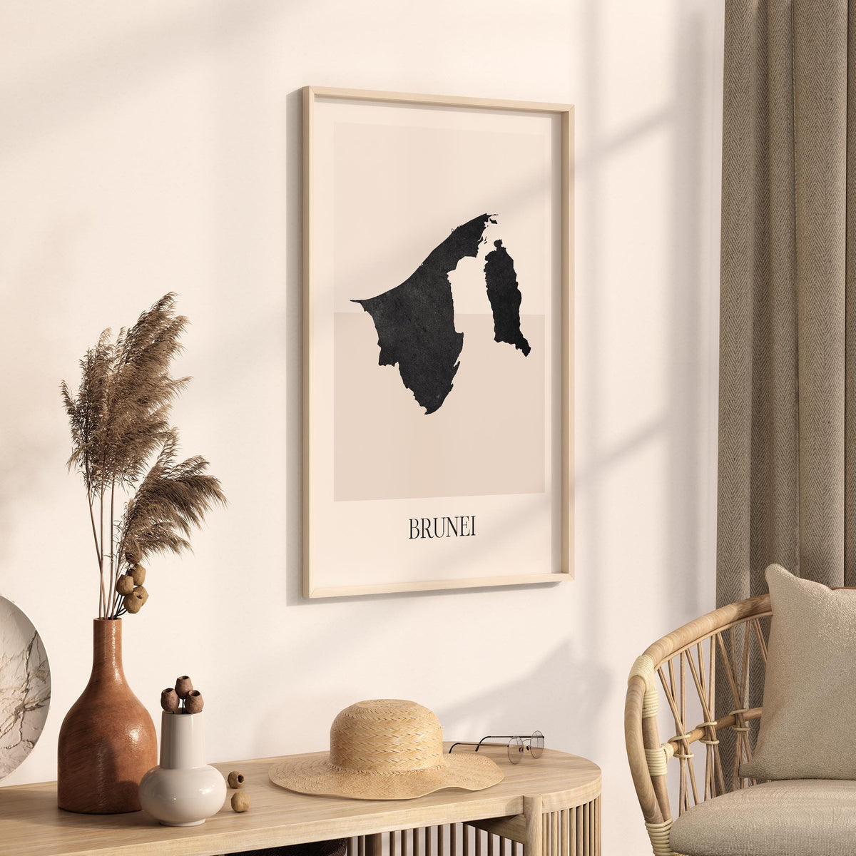brunei map poster - minimalist boho wall art - digital download - image 2