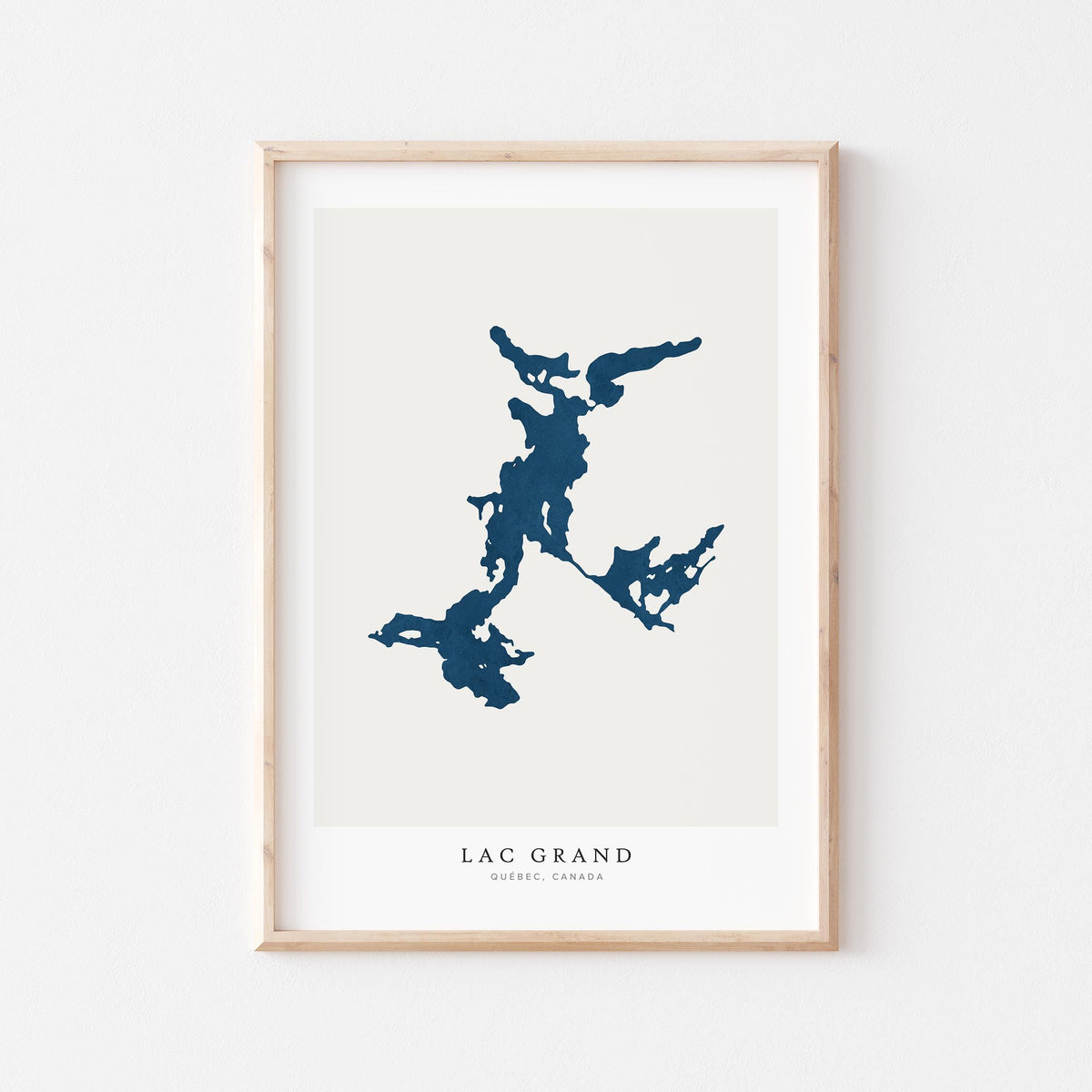 lac grand map art print quebec map poster – minimalist lake wall art - image 1