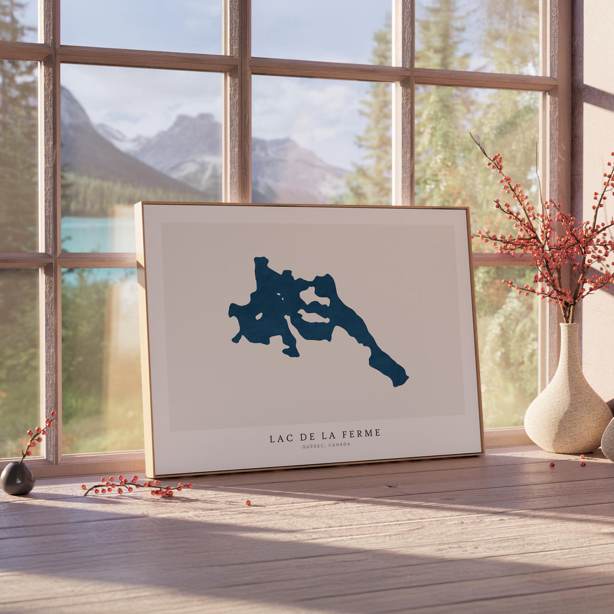 lac de la ferme map print quebec map poster – minimalist lake wall art - image 4