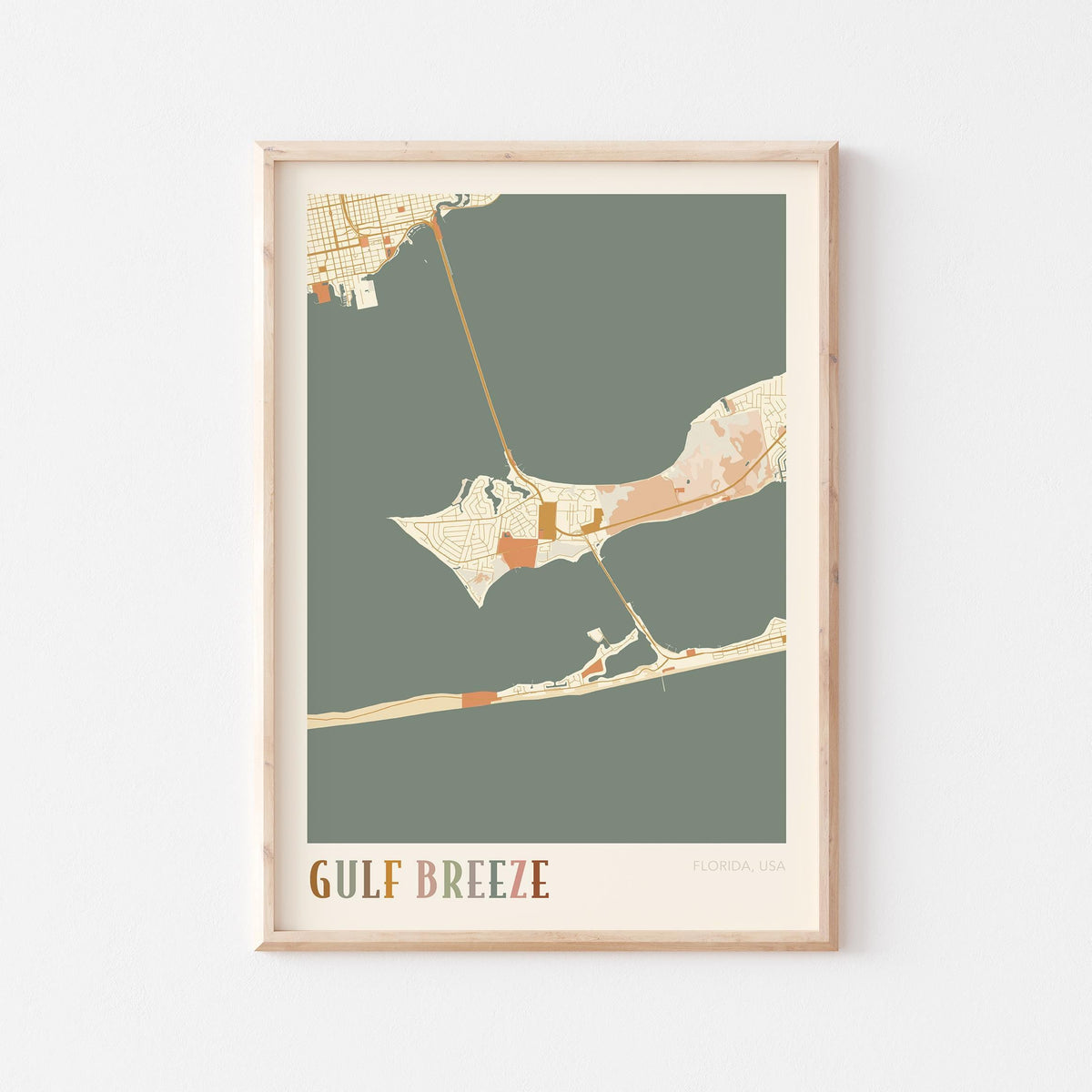 gulf breeze, florida map poster - image 1
