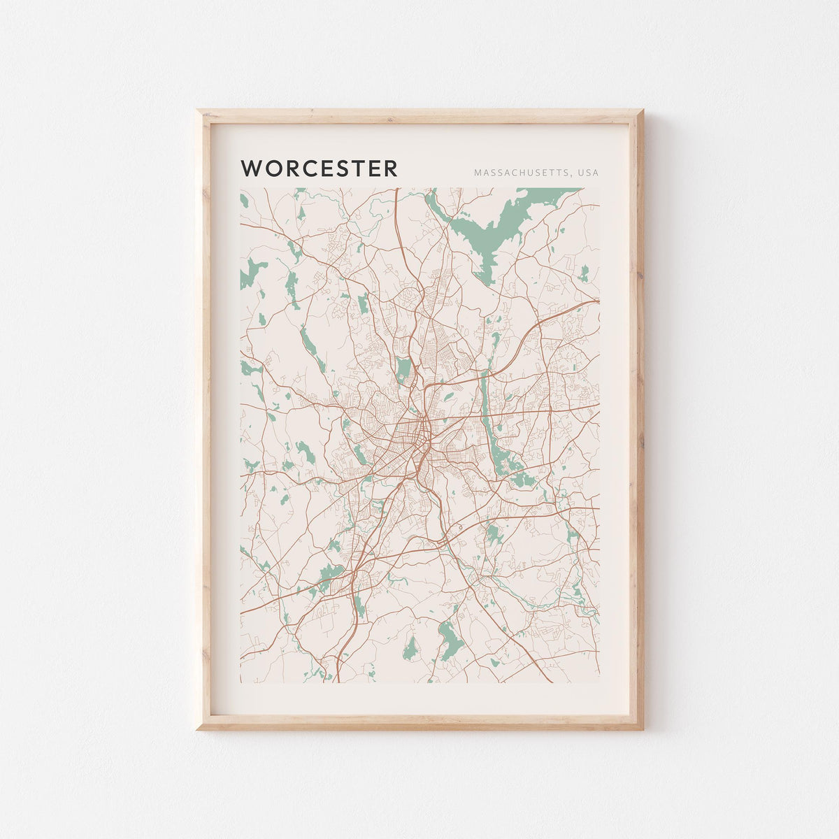 worcester, massachusetts map poster - image 1