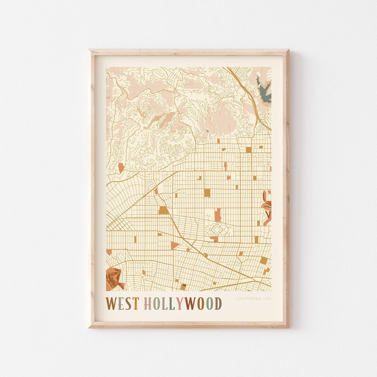 west hollywood, california map poster - image 1