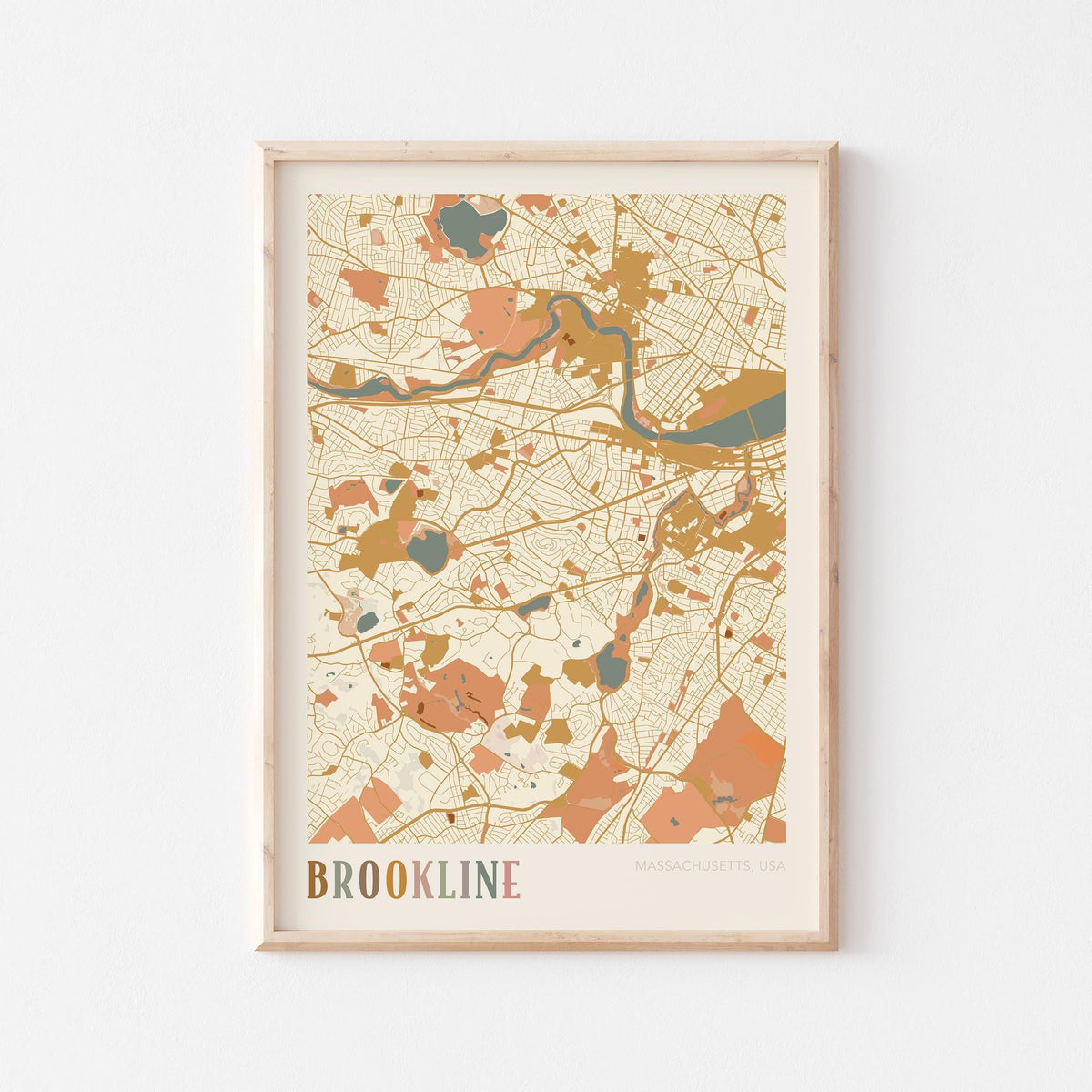 brookline, massachusetts map poster - image 1