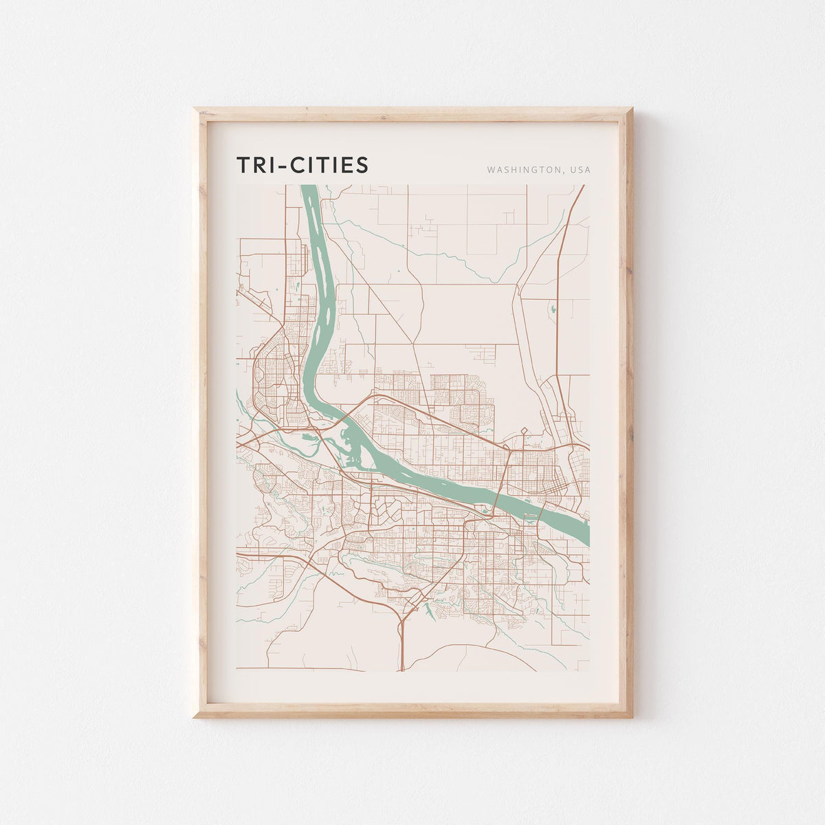 tri-cities, washington map poster - image 1