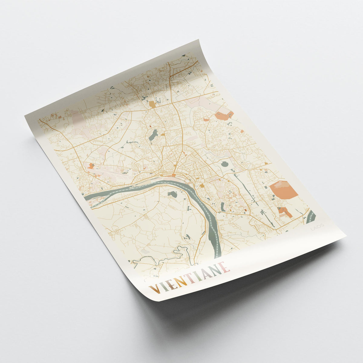 vientiane, laos map poster - image 4