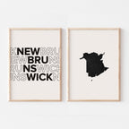 New Brunswick Map and Typography Wall Art Set