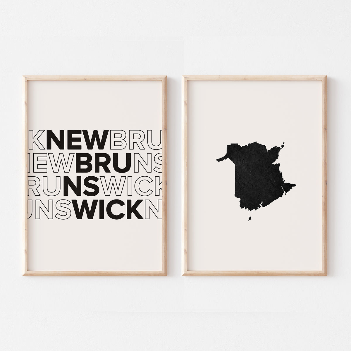 New Brunswick Map and Typography Wall Art Set